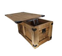 CREATIVE COOPER Mesa de centro, caja de madera, cofre del tesoro, caja de almacenamiento, rústica de trueno, mesa de café, 77 x 49 x 45 cm, baúl de madera hecho a mano, aceite ecológico marrón