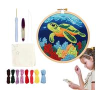 Creative Craft Supply - Punch Needle Kit for Arts | Cotton Fabric with Turtle Pattern Hoop, Embroidery Needle Instruction, Yarn Thread Organizer, DIY Crafting Tool for Beginners and Hobby Makers