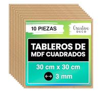 Creative Deco 10 x 30x30 cm Cuadrado Madera Placa MDF Decorativa | 300x300x3mm | Bordes Redondeados | para Colgar | Ideal para Decorar, Barnizar, Pintar y Decoupage