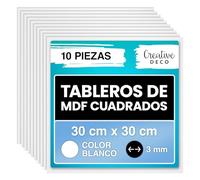 Creative Deco 10 x 30x30 cm Cuadrado Madera Placa MDF Decorativa Blanca | 300x300x3mm | Color en una Cara | para Colgar | Ideal para Decorar, Barnizar, Pintar y Decoupage