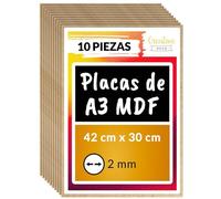 Creative Deco 10 x A3 MDF Tablero Madera | 420 x 300 x 2 mm | Perfecto para Corte por Laser, CNC Router, Modelado, Calado, Bricolaje, Manualidades