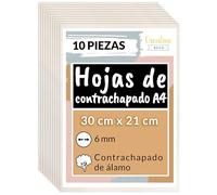 Creative Deco 10 x A4 Tablero Madera Contrachapado de Álamo | 300 x 210 x 6 mm (+/- 2mm) | Manualidades Chapa Maciza para Bricolaje | Ideal para Pirograbado, Corte por Laser, CNC Router, Modelado