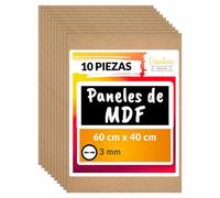 Creative Deco 10 x MDF Tablero 60 x 40 cm Madera | 600 x 400 x 3 mm (+/-2mm) | Perfecto para Corte por Laser, CNC Router, Modelado, Calado, Bricolaje, Manualidades