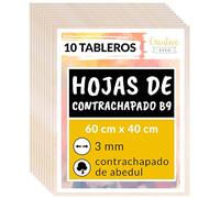 Creative Deco 10 x Tablero Madera Manualidades Contrachapado | 600 x 400 x 3 mm (+/- 2mm) | Chapa Maciza Abedul Maderas para Bricolaje | Pirograbado, Corte por Laser, CNC Router, Modelado