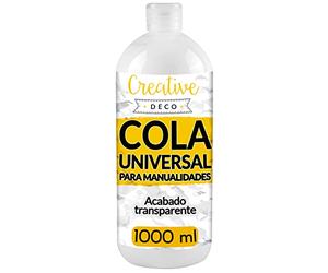 Creative Deco 1L Cola Blanca Manualidades PVA Pegamento | 1000ml | No Tóxico | Universal para Pegar Madera Carpintero, Papel, Cartón, Vidrio, Cerámica | Se Seca Claro y Rápido | Proyectos de Arte