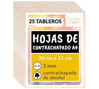 Creative Deco 25 x A4 Tablero Madera Manualidades Contrachapado | 300 x 210 x 3 mm (+/-2mm) | Chapa Maciza Abedul Maderas para Bricolaje | Pirograbado, Corte por Laser, CNC Router, Modelado
