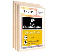 Creative Deco 3 x A4 Tablero Madera Manualidades Contrachapado | 300 x 210 x 21 mm (+/- 2mm) | Chapa Maciza Abedul Maderas para Bricolaje | Pirograbado, Corte por Laser, CNC Router, Modelado