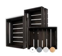 Creative DECO 3 x Caja de Madera Natural Decorativa Negra | 40 x 30 x 15 cm | Cesta de Madera Ideal para Almacenaje Regalo Decoración Bricolaje Manualidades | Documentos Juguetes Herramientas