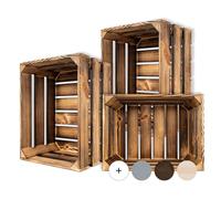 Creative DECO 3 x Cajas de Madera Flameada | 40 x 30 x 23 cm | Cesta de Madera Estilo Vintage con Efecto Quemado | Almacenaje Regalo Fruta Decoración Bricolaje Manualidades | Juguetes Herramientas