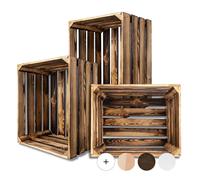 Creative DECO 3 x Cajas de Madera Flameada 50 x 40 x 30 cm | Efecto Quemado