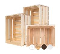 Creative DECO 3 x Cajas de Madera Natural Decorativa | 40 x 30 x 23 cm