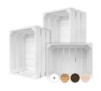 Creative DECO 3 x Cajas de Madera Natural Decorativa Blanca | 40 x 30 x 23 cm | Cesta de Madera Ideal para Almacenaje Regalo Fruta Decoración Bricolaje Manualidades | Documentos Juguetes Herramientas