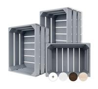 Creative DECO 3 x Cajas de Madera Natural Decorativa Gris | 40 x 30 x 23 cm | Cesta de Madera Ideal para Almacenaje Regalo Fruta Decoración Bricolaje Manualidades | Documentos Juguetes Herramientas