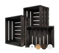 Creative DECO 3 x Cajas de Madera Natural Decorativa Negra | 40 x 30 x 23 cm | Cesta de Madera Ideal para Almacenaje Regalo Fruta Decoración Bricolaje Manualidades | Documentos Juguetes Herramientas
