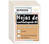 Creative Deco 30 x A3 Tablero Madera Contrachapado de Álamo | 420 x 300 x 3 mm (+/- 2mm) | Manualidades Chapa Maciza para Bricolaje | Ideal para Pirograbado, Corte por Laser, CNC Router, Modelado