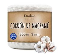 Creative Deco 300m Cuerda Hilo Macrame 3mm Algodón Blanca | Espesor +-0.5 mm | Cordón Rollo Grande Natural Grueso Fuerte Cocinar Decoración Manualidades Artesanía Bricolaje y Embalaje