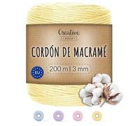 Creative DECO 3mm x 200 m Cuerda Macramé Hilo Algodón Poliéster Amarilla Pastel | Espesor +-0.5 mm | Cordón Rollo Grande Natural Grueso Fuerte Decoración Manualidades Artesanía Bricolaje y Embalaje