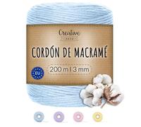 Creative Deco 3mm x 200 m Cuerda Macramé Hilo Algodón Poliéster Azul Pastel