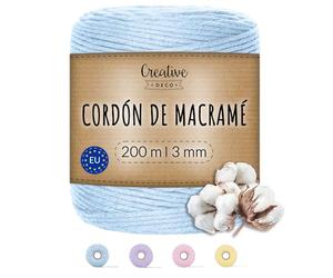 Creative Deco 3mm x 200 m Cuerda Macramé Hilo Algodón Poliéster Azul Pastel