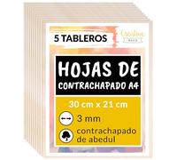 Creative DECO 5 x A4 Tablero Madera Manualidades Contrachapado | 300 x 210 x 3 mm (+/- 2mm) | Chapa Maciza Abedul Maderas para Bricolaje | Pirograbado, Corte por Laser, CNC Router, Modelado