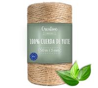 Creative Deco 50 m Cuerda de Yute 3mm Cordel Manualidades | Hilo Cordón Rollo Grande Marrón Natural Gruesa Fuerte, Embalaje, Decoración, Floristería, Artesanía y Bricolaje