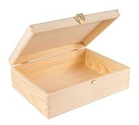 Creative DECO A4 Caja Madera para Decorar Pascua | 33,8 x 24,8 x 10 cm (+/- 1 cm) | con Tapa y Cerradura | Documentos Decoración Cartas Almacenaje Decoupage Herramientas Objetos de Valor Juguetes