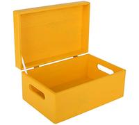 Creative DECO Amarilla Grande Caja Madera Decorativa Almacenaje | Con Tapa y Asas | 30 x 20 x 14 cm (+/-1cm) | Cofre Decorar Regalo Decoupage | Juguetes, Documentos, Objetos, Herramientas