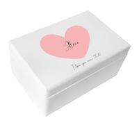 Creative DECO Blanca Caja Madera de Recuerdos Personalizada con Texto Deseos para Regalo | 30 x 20 x 14 cm (+/-1cm) | Motivo Minimalista de Corazón Rosa | Cofre con Tapa Grabada | para Juguetes