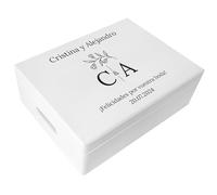Creative DECO Blanca Personalizada Caja de Regalos Originales para los Novios Boda Regalo | Caja Madera de Recuerdos Especiales | Parejas Aniversario Matrimonio | Iniciales Primeras Letras de Nombres