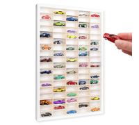 Creative DECO Blanca Vitrina Expositora Coleccionista para 90 Coches | Colección | Compartimentos Ajustables | 80x51x5,5 cm | Expositor Dedales Miniaturas | para Joyería Objetos de Valor Juguetes