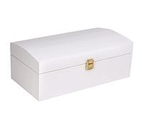 Creative DECO Blanco Grande Cofre Caja Madera 34,5x18x13,8 cm | con Cierre | de Metal y Tapa Redondeada | Decoración Decoupage | Almacenaje de Documentos Objetos de Valor Juguetes Navidad
