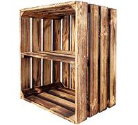 Creative DECO Caja de Madera Flameada con Estante | 50x40x30 cm