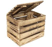 Creative DECO Caja de Madera Flameada con Tapa Grande | 27,5 x 20 x 21,5 cm | Cofre Baúl Natural de Almacenamiento Vintage Retro | Perfecta para Almacenar Regalo Decoración Bricolaje