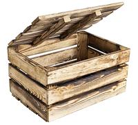 Creative DECO Caja de Madera Flameada con Tapa Grande | 40 x 30 x 22 cm | Cofre Baúl Natural de Almacenamiento Vintage Retro | Perfecta para Almacenar Regalo Decoración Bricolaje