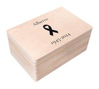 Creative DECO Caja de Recuerdo de Luto Personalizada | Lazo Negro | Caja Conmemorativa Condolencias Fallecido | Caja de Madera de Memoria Personalizada | Almacenamiento para Tarjetas