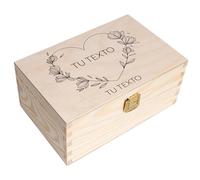 Creative DECO Caja Madera de Recuerdos Personalizada con Texto Deseos para Regalo | 21,4 x 13,8 x 10 cm (+/-1cm) | Motivo Minimalista de Corazón de Flores | Cofre con Tapa Grabada | para Juguetes