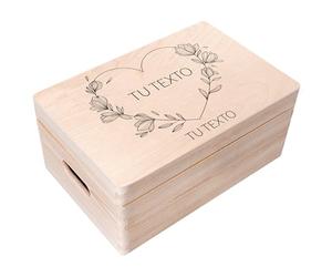 Creative DECO Caja Madera de Recuerdos Personalizada con Texto Deseos para Regalo | 30 x 20 x 14 cm (+/-1cm) | Motivo Minimalista de Corazón de Flores | Cofre con Tapa Grabada y Asas | para Juguetes