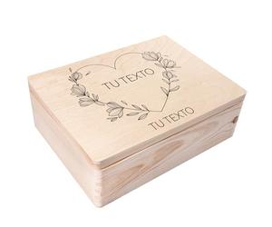 Creative DECO Caja Madera de Recuerdos Personalizada con Texto Deseos para Regalo | 40x30x14cm (+/-1cm) | Motivo Minimalista de Corazón de Flores | Cofre con Tapa Grabada | para Juguetes