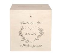 Creative DECO Caja Madera Tarjetas de Boda Personalizada | Cerradura y Llave | 29 x 25 x 30 cm | Cofre con Tapa con Motivo de Boda | Regalo Original | Decoración Almacenaje Decoupage Objetos de Valor
