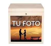 Creative Deco Caja Madera Tarjetas de Boda Personalizada | Cerradura y Llave | 29 x 25 x 30 cm | Cofre con Tapa con tu Foto | Idea de Regalo Original | Decoración Almacenaje Decoupage Objetos de Valor