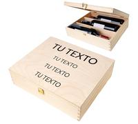 Creative DECO Caja Madera Vino Personalizada con Texto | 3 Botellas | 35,1x30x10cm | Tapa y Bisagra | Divisores Extraíbles | para Regalo Decorar Almacenamiento Decoración Manualidades