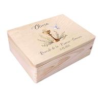 Creative DECO Caja Regalo Personalizada Primera Comunión | Caja de Memoria de Madera para Niños/Niñas | Personalizado - Cáliz | Impreso | Personalizadas para Niño y Niña | Personalizados