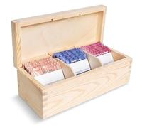 Creative DECO Caja Té Bolsitas Madera Infusiones 22,5x9,5x8cm (+/-0,5cm) | 3 Compartimentos | con Tapa y Cerradura | Varias Medidas Disponibles | Navidad, Decoupage, Decoración y Almacenaje