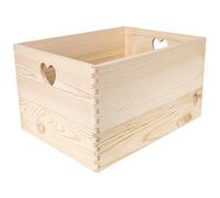 Creative DECO Grande Caja Madera Decorativa Almacenaje | 40 x 30 x 24 cm | (+/- 1cm) | Asas Corazón | Cesta Cajón Baúl Cofre para Navidad Decoupage, Decorar, Fruta, Documentos, Juguetes, Herramientas