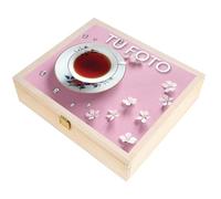 Creative DECO Grande Caja Madera para Té Bolsita Personalizada con Foto y Texto | 12 Compartimentos | 29 x 25 x 7,5 cm | con Tapa y Cerradura | Infusiones, Decoupage, Decoración y Almacenaje