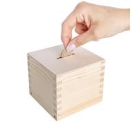 Creative Deco Hucha de Madera | 9,5 x 9,5 x 9 cm (+/- 0.5 cm) | Caja para Ahorrar Ahorros | Madera de Pino en Bruto | Ideal para Guardar Monedas Billetes, Monedero | Caja para Navidad Decoupage Pintar