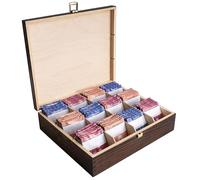 Creative DECO Marrón Caja para Té en Bolsitas Madera Infusiones 29x25x7,5cm | 12 Compartimentos | con Tapa y Cerradura | Varias Medidas | Navidad, Decoupage, Decoración y Almacenaje