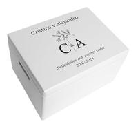 Creative DECO Personalizado Blanca Caja de Regalos Originales para los Novios Boda Regalo | Caja Madera de Recuerdos Especiales Personalizada | Personalizadas | Parejas Aniversario Matrimonio