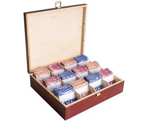 Creative DECO Rojo Caja para Té en Bolsitas Madera Infusiones | 12 Compartimentos | 29 x 25 x 7,5 cm | Varias Medidas Disponibless | con Tapa y Cerradura | Pascua, Decoupage, Decoración y Almacenaje
