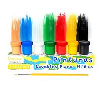 Creative DECO Temperas para Niños Lavable Pintura Dedos Bebes | 6 + 1 x 20 ml Botes Set | No Tóxica | Colores Básicos y Tono Nude | Secado rápido | Perfecto para Principiantes, Estudiantes y Artistas